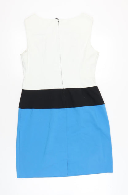 Orsay Womens White Black Blue Colourblock Sheath Dress Size 14