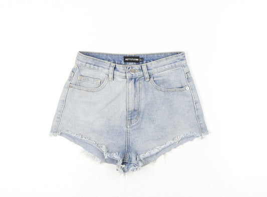PrettyLittleThing Women Blue Size 8 High Rise Cut-Off Denim Shorts