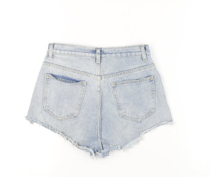 PrettyLittleThing Women Blue Size 8 High Rise Cut-Off Denim Shorts