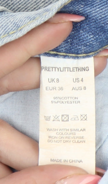 PrettyLittleThing Women Blue Size 8 High Rise Cut-Off Denim Shorts