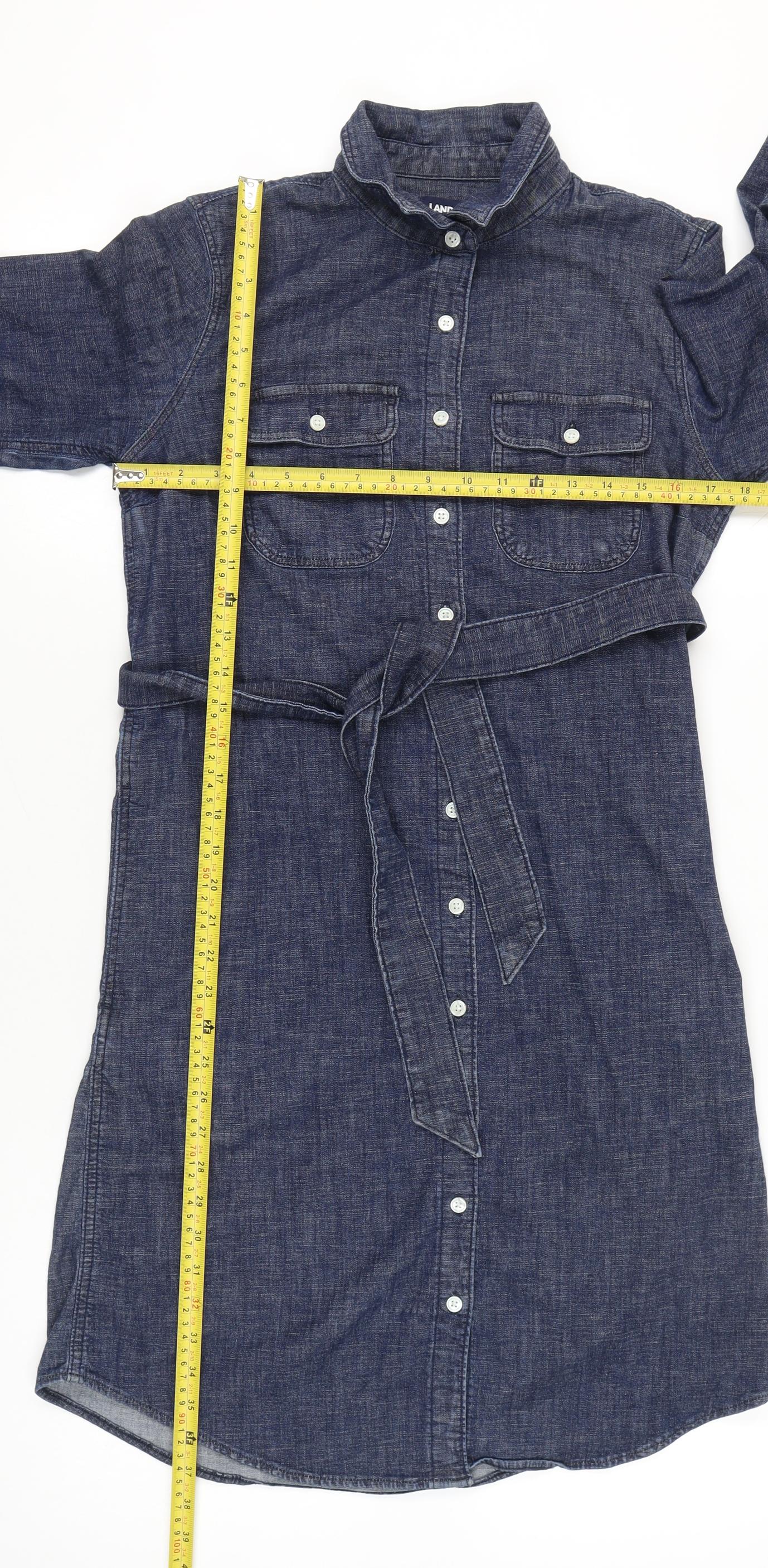Lands' End Women’s Blue Denim Shirt Dress XS Long Sleeve Belted