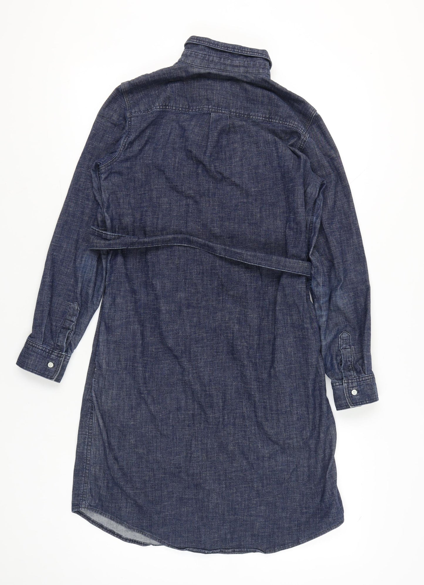 Lands' End Women’s Blue Denim Shirt Dress XS Long Sleeve Belted