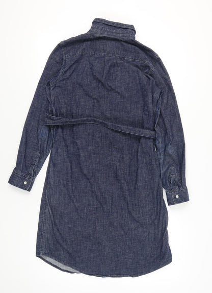Lands' End Women’s Blue Denim Shirt Dress XS Long Sleeve Belted