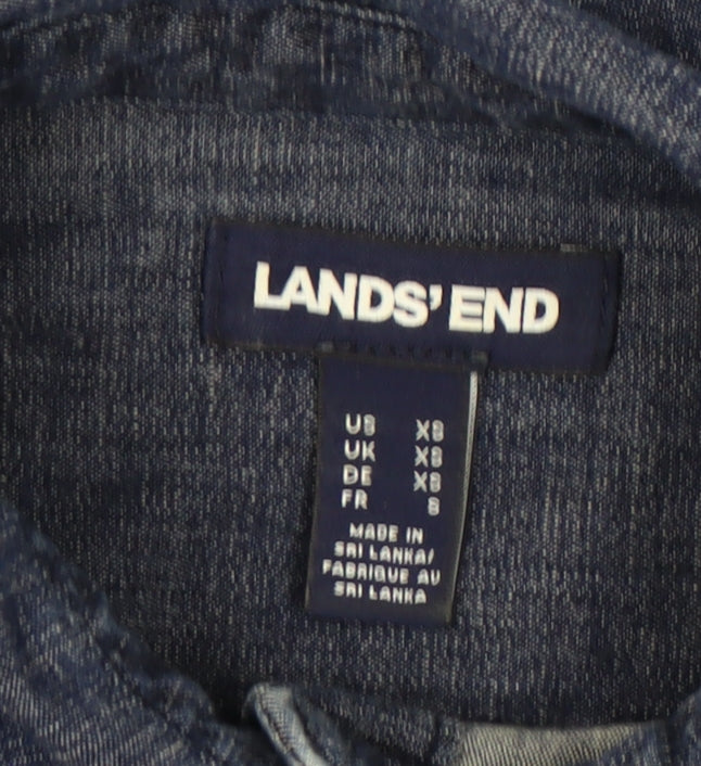 Lands' End Women’s Blue Denim Shirt Dress XS Long Sleeve Belted