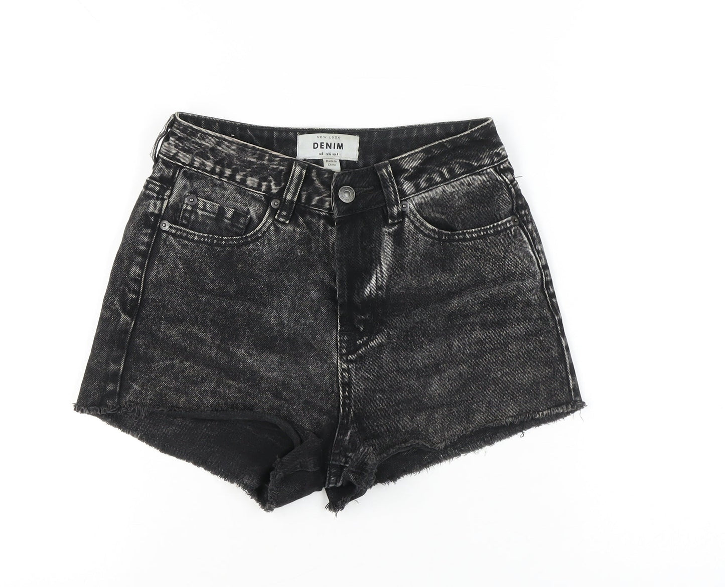 New Look Women’s Black Acid Wash Denim Cut-Off Shorts UK 8