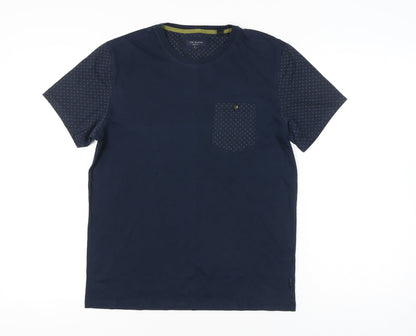 Ted Baker Mens Medium Blue Crew Neck Geometric Sleeve Cotton T-Shirt