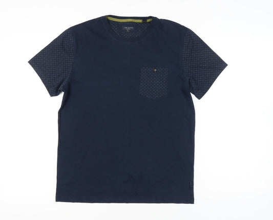 Ted Baker Mens Medium Blue Crew Neck Geometric Sleeve Cotton T-Shirt