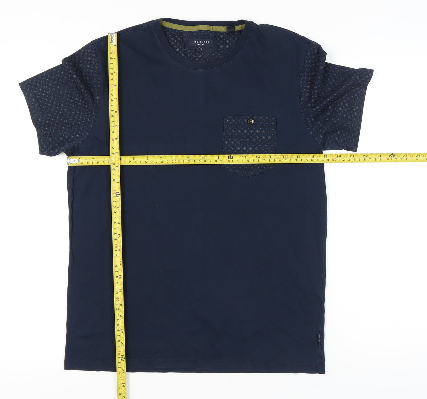 Ted Baker Mens Medium Blue Crew Neck Geometric Sleeve Cotton T-Shirt