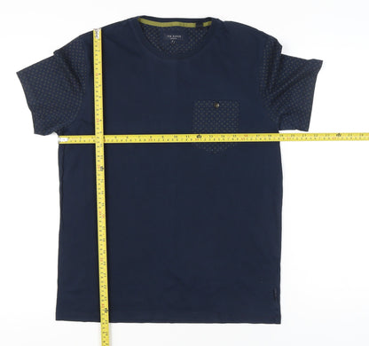 Ted Baker Mens Medium Blue Crew Neck Geometric Sleeve Cotton T-Shirt