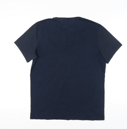 Ted Baker Mens Medium Blue Crew Neck Geometric Sleeve Cotton T-Shirt