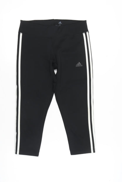 Adidas Womens Black Cropped Sports Leggings Size 12-14 Slim Fit