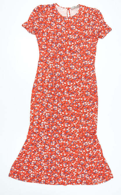 ASOS Women’s Red Floral Midi Fit & Flare Dress Size 14