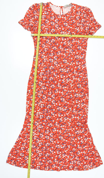 ASOS Women’s Red Floral Midi Fit & Flare Dress Size 14