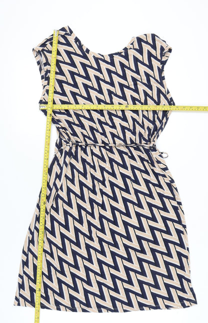 Dorothy Perkins Women’s Beige Black Shift Dress Size 18 Sleeveless Geometric