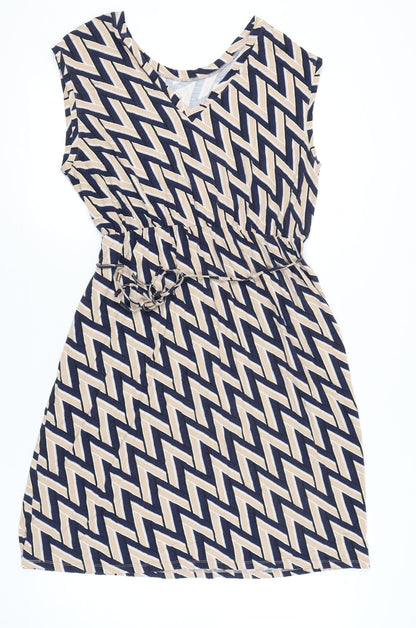 Dorothy Perkins Women’s Beige Black Shift Dress Size 18 Sleeveless Geometric