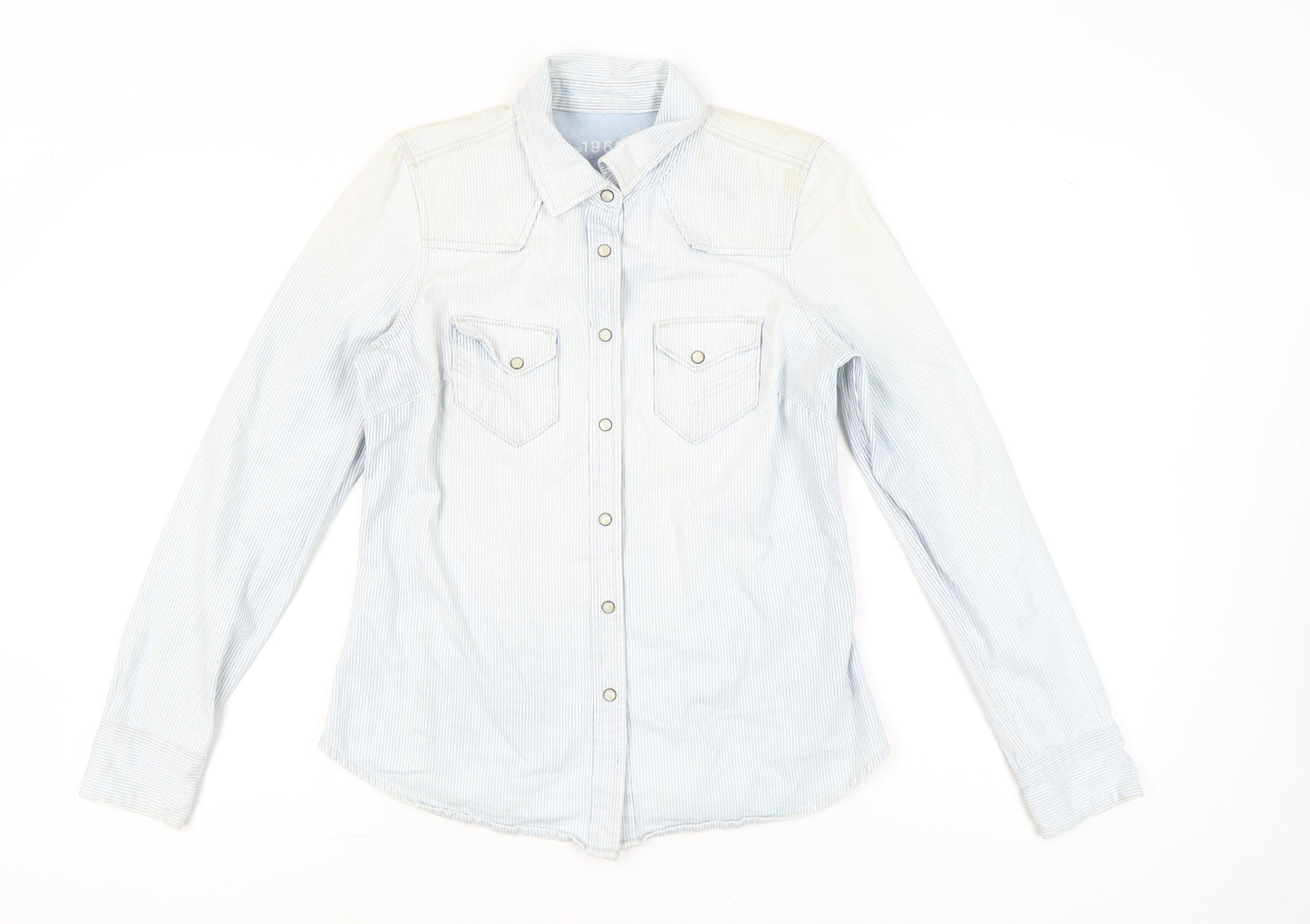 Gap Women’s Blue Striped Button-Up Cotton Shirt Size M Long Sleeve