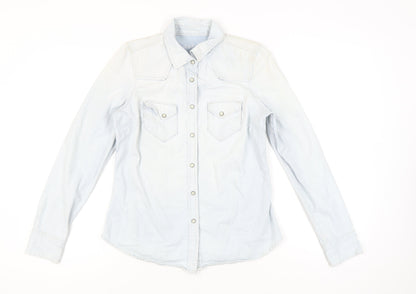 Gap Women’s Blue Striped Button-Up Cotton Shirt Size M Long Sleeve