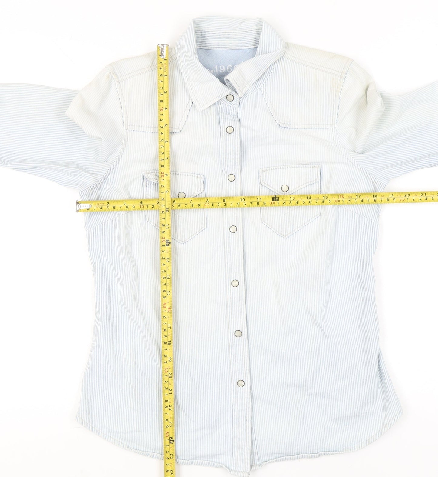 Gap Women’s Blue Striped Button-Up Cotton Shirt Size M Long Sleeve