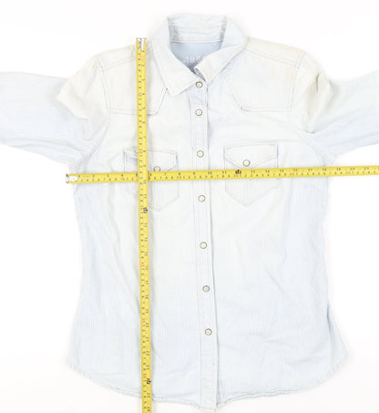 Gap Women’s Blue Striped Button-Up Cotton Shirt Size M Long Sleeve