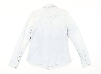 Gap Women’s Blue Striped Button-Up Cotton Shirt Size M Long Sleeve