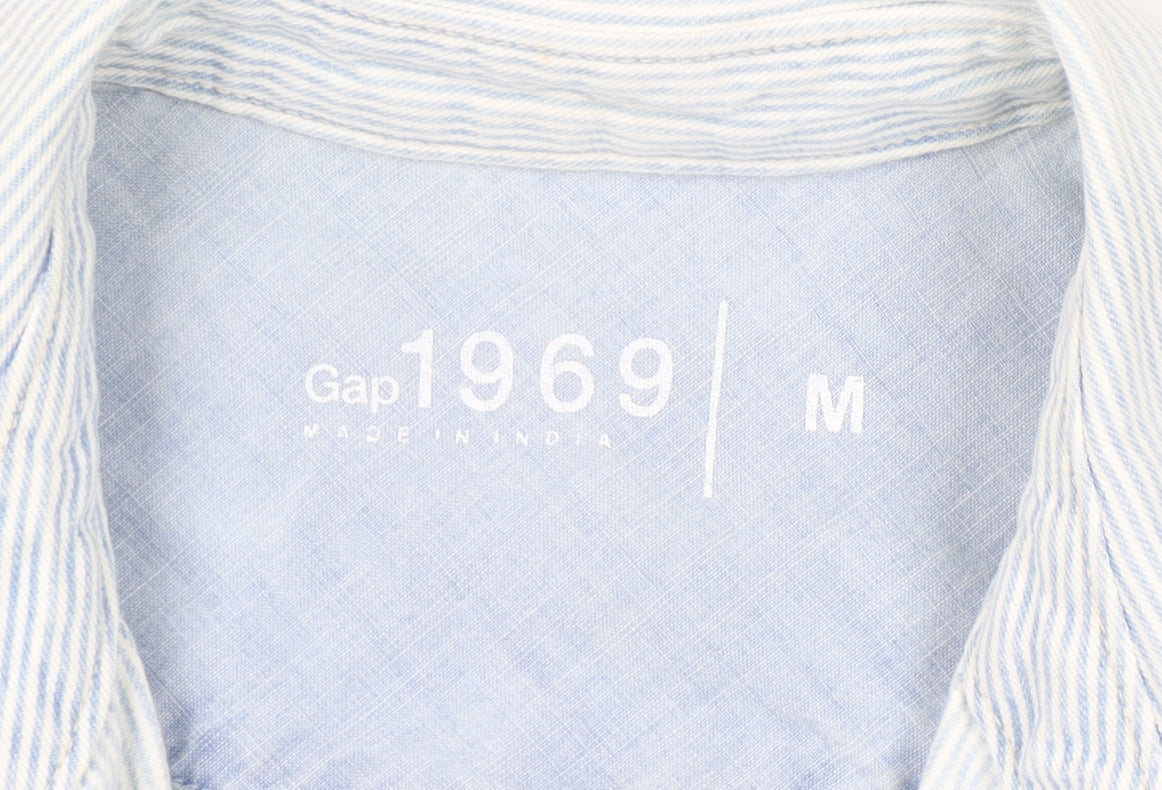 Gap Women’s Blue Striped Button-Up Cotton Shirt Size M Long Sleeve