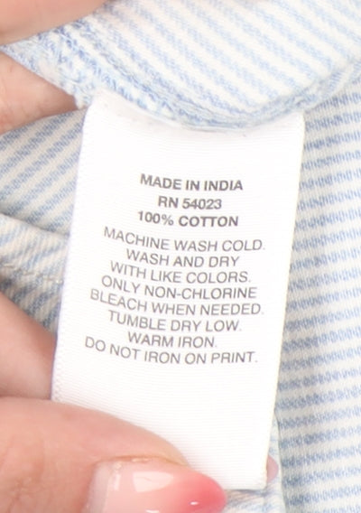 Gap Women’s Blue Striped Button-Up Cotton Shirt Size M Long Sleeve