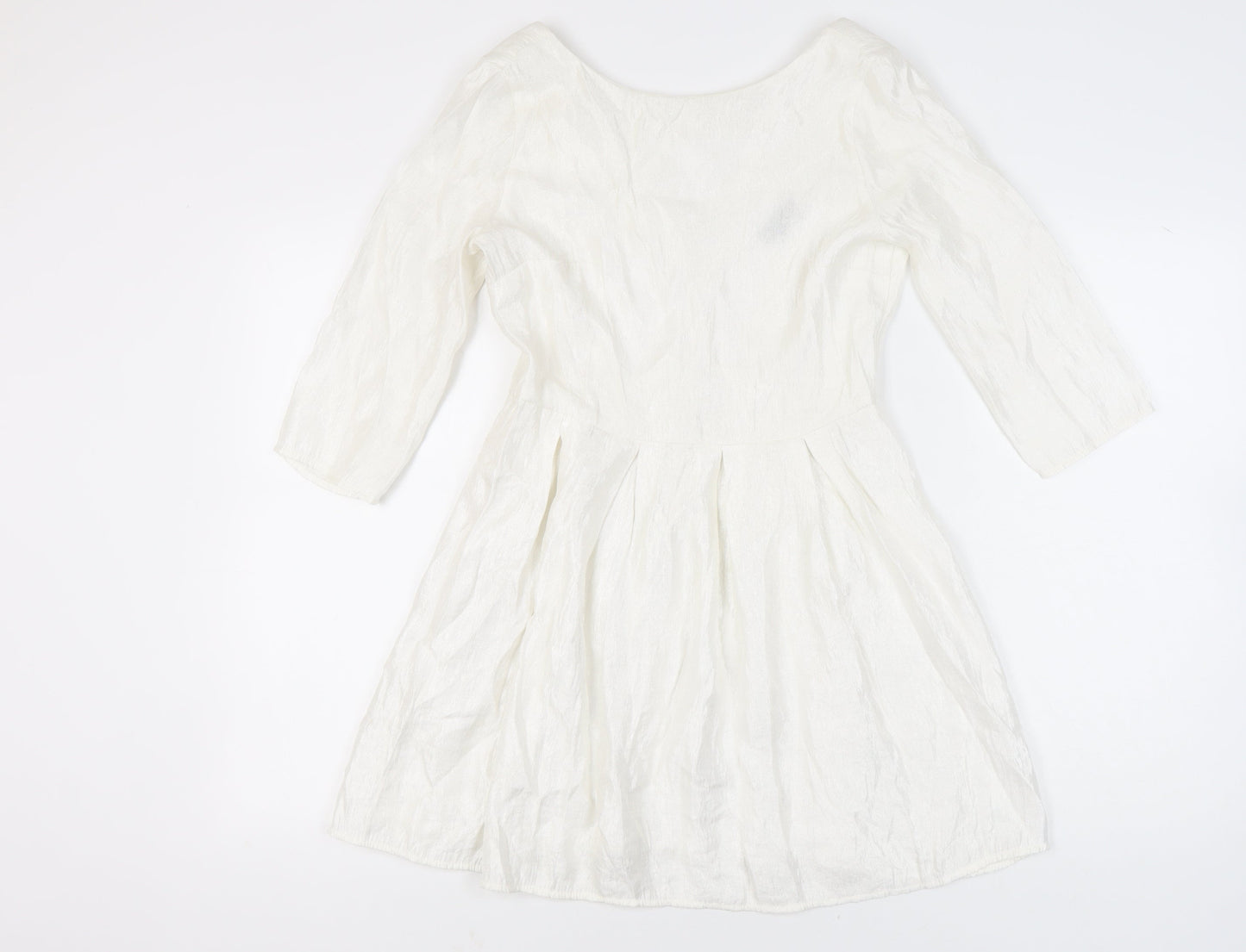 Topshop Women White Size 12 A-Line Knee Length Dress 3/4 Sleeve