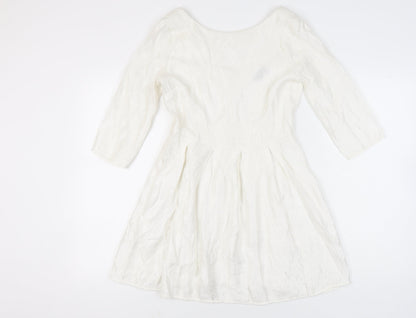 Topshop Women White Size 12 A-Line Knee Length Dress 3/4 Sleeve