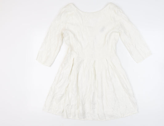Topshop Women White Size 12 A-Line Knee Length Dress 3/4 Sleeve