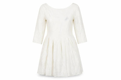 Topshop Women White Size 12 A-Line Knee Length Dress 3/4 Sleeve