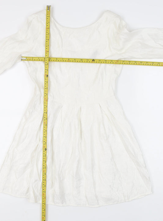 Topshop Women White Size 12 A-Line Knee Length Dress 3/4 Sleeve