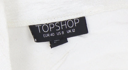 Topshop Women White Size 12 A-Line Knee Length Dress 3/4 Sleeve