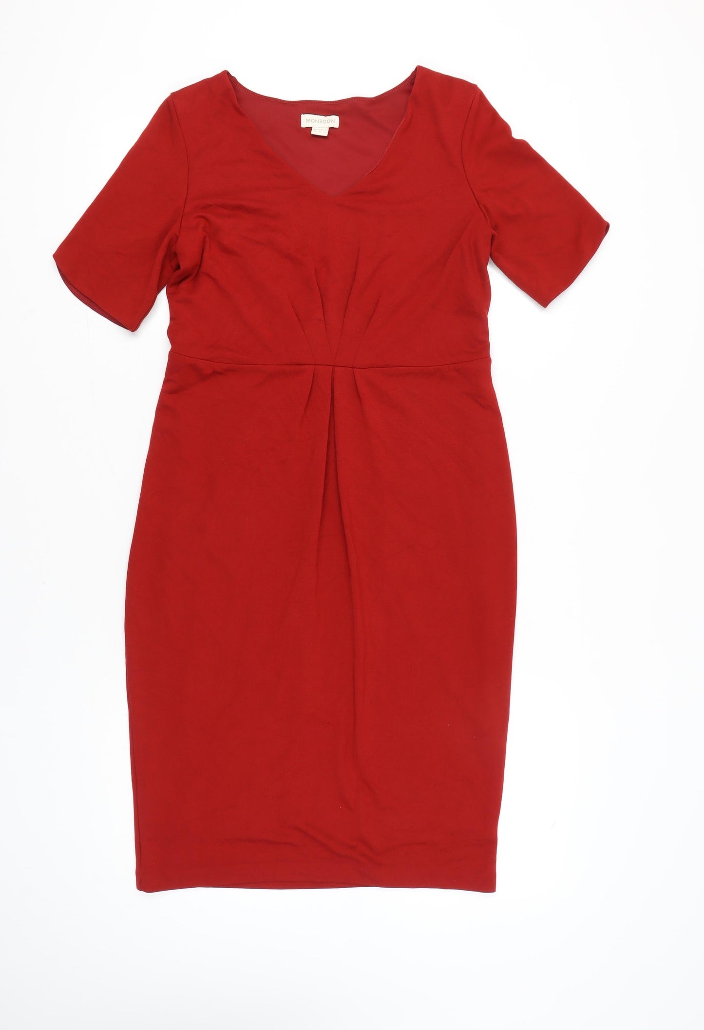 Monsoon Women’s Red Sheath Dress Size 14 V-Neck Half Sleeve Knee Length Stretch