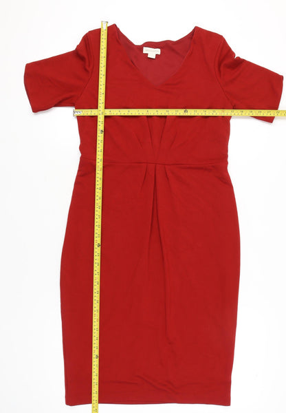 Monsoon Women’s Red Sheath Dress Size 14 V-Neck Half Sleeve Knee Length Stretch