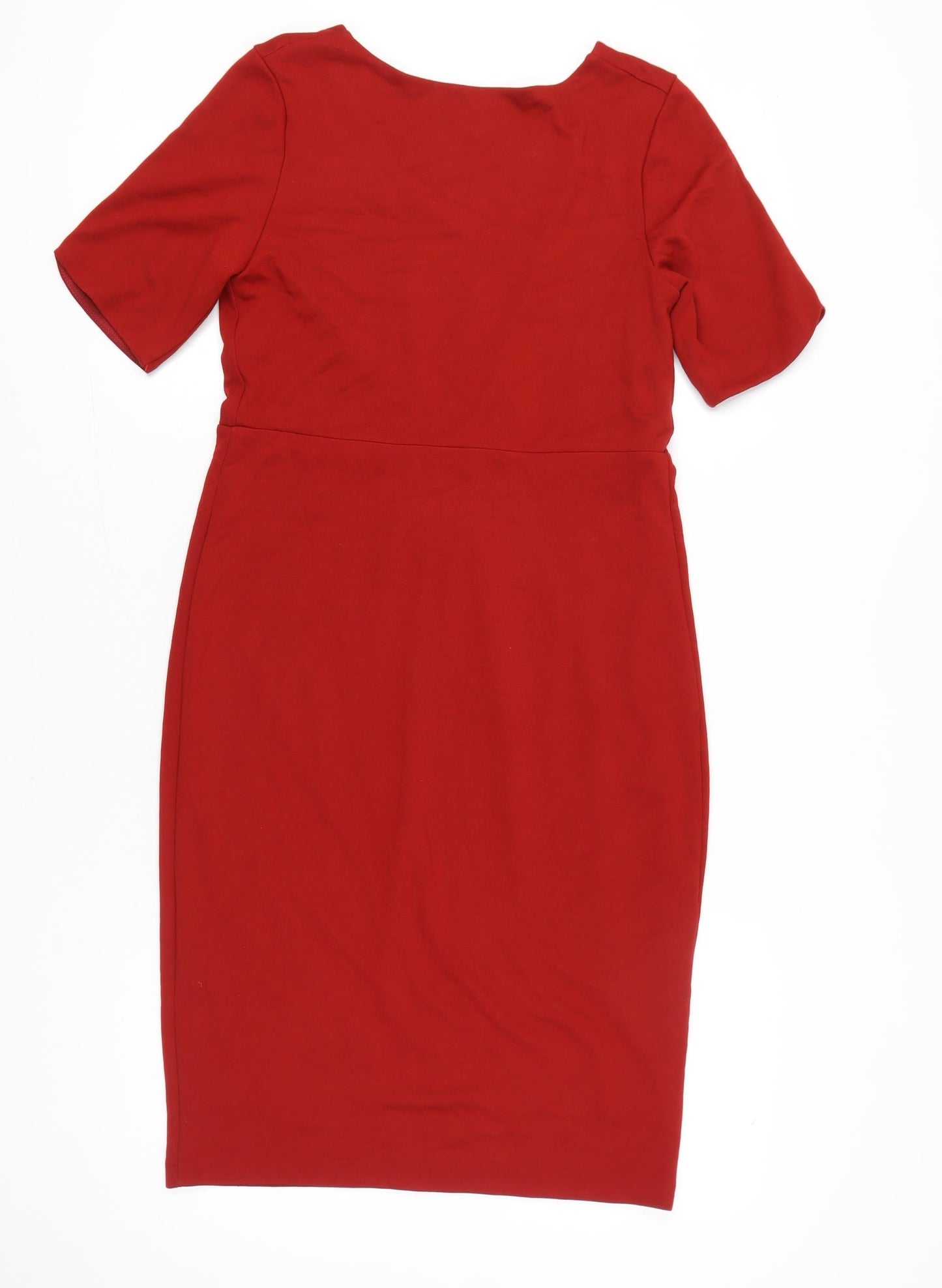Monsoon Women’s Red Sheath Dress Size 14 V-Neck Half Sleeve Knee Length Stretch