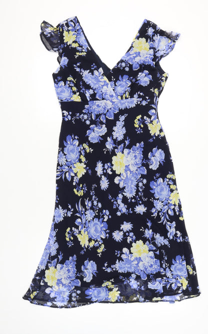 Debenhams Womens Multicoloured Floral A-Line V-Neck Dress Size 14