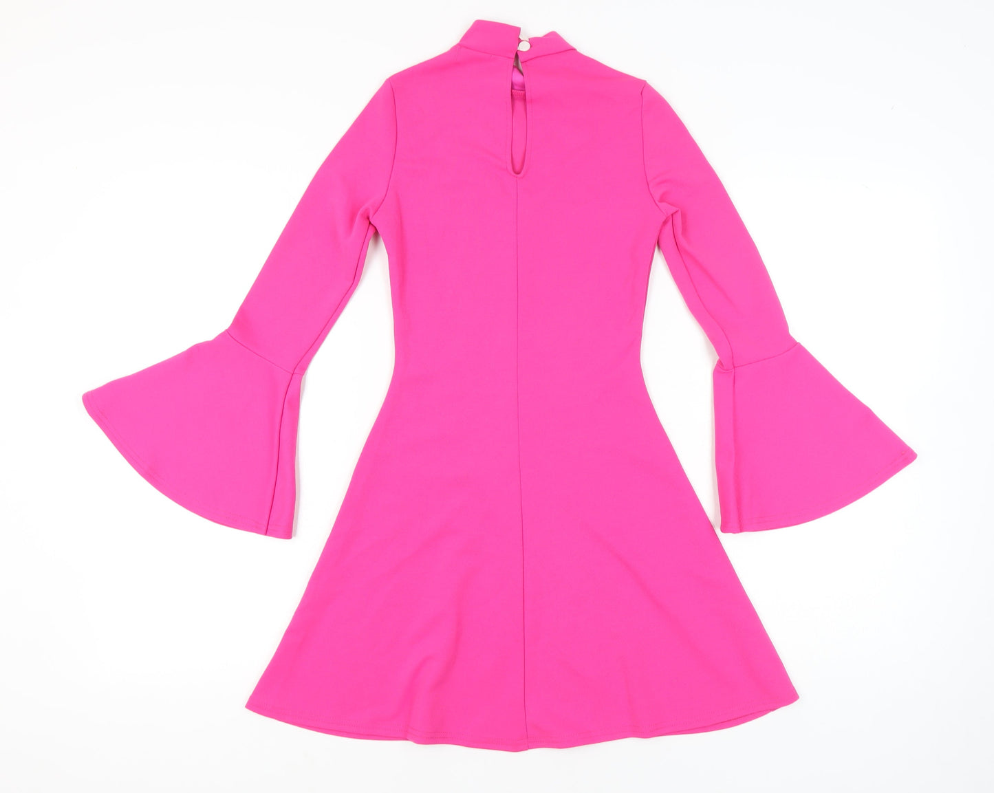 Aftershock London Women’s Pink Size 8 A-Line Mini Dress Retro Bell Sleeve