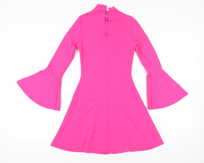Aftershock London Women’s Pink Size 8 A-Line Mini Dress Retro Bell Sleeve
