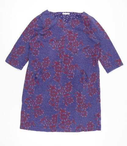 White Stuff Women’s Purple Floral Shift Dress UK 16 3/4 Sleeve