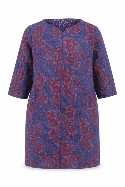 White Stuff Women’s Purple Floral Shift Dress UK 16 3/4 Sleeve
