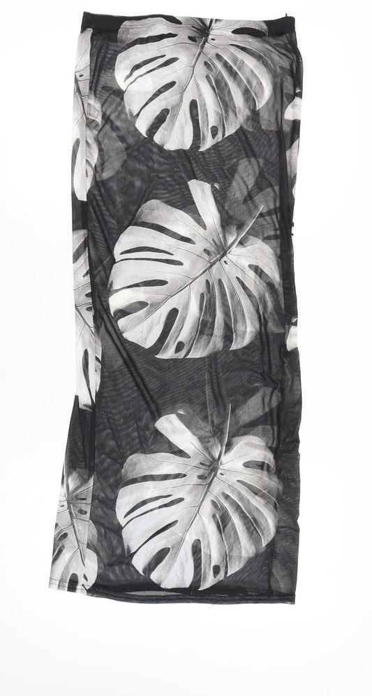 PrettyLittleThing Women's Black Tropical Midi Skirt Size 14