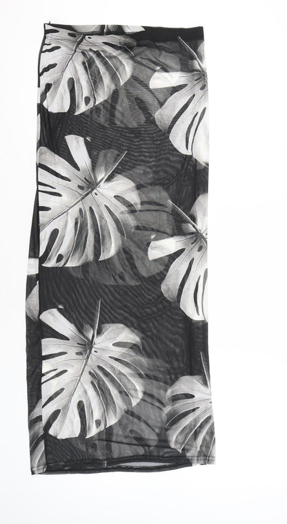 PrettyLittleThing Women's Black Tropical Midi Skirt Size 14
