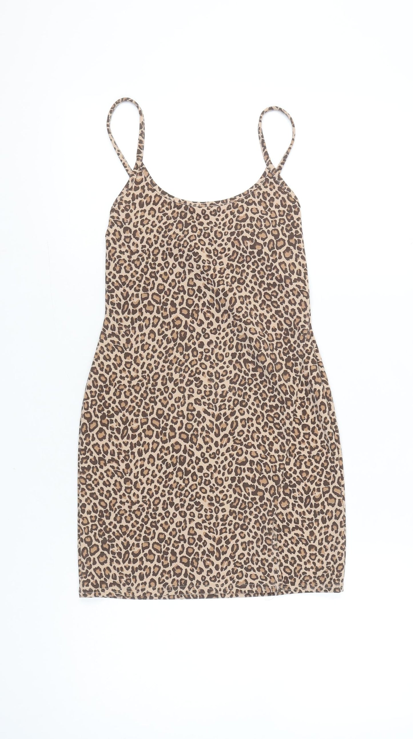 PrettyLittleThing Womens Brown Leopard Print Bodycon Dress Size 10