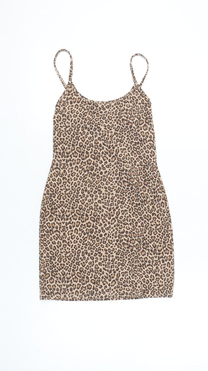 PrettyLittleThing Womens Brown Leopard Print Bodycon Dress Size 10