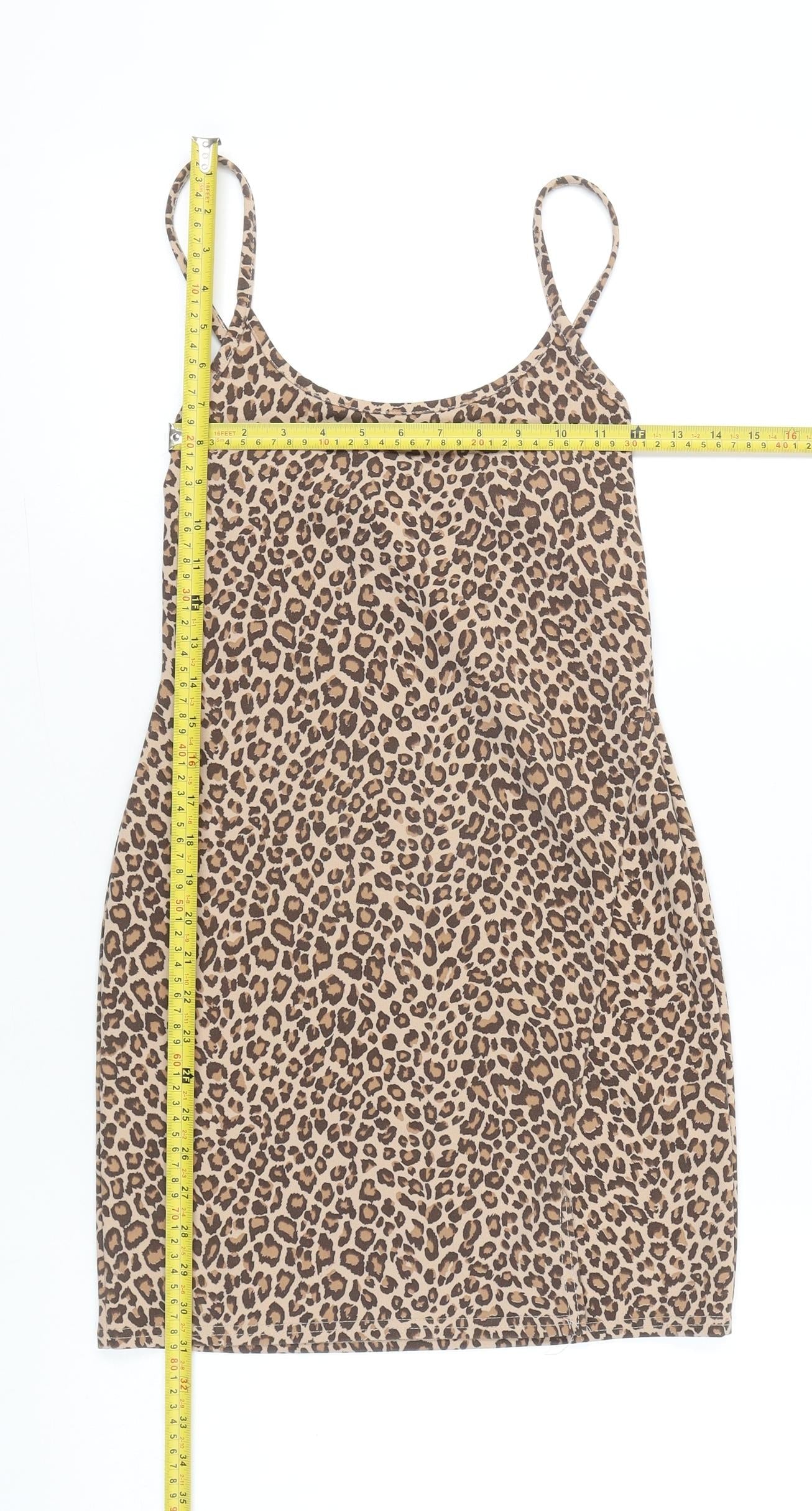 PrettyLittleThing Womens Brown Leopard Print Bodycon Dress Size 10