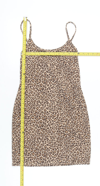 PrettyLittleThing Womens Brown Leopard Print Bodycon Dress Size 10