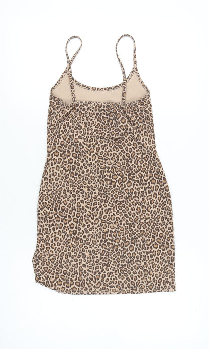 PrettyLittleThing Womens Brown Leopard Print Bodycon Dress Size 10