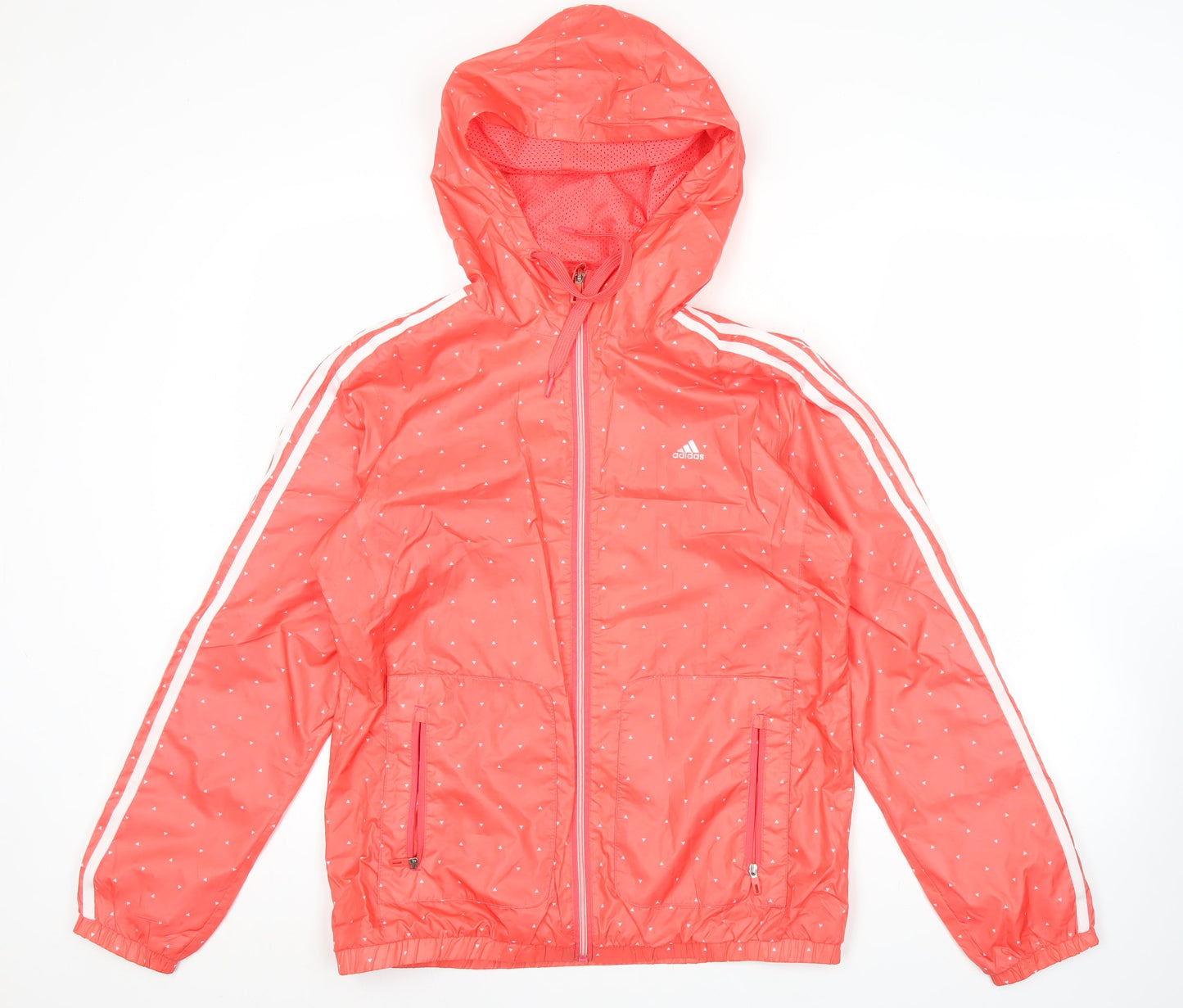 Adidas Womens Pink Polka Dot Windbreaker Jacket Size 12 UK Hooded