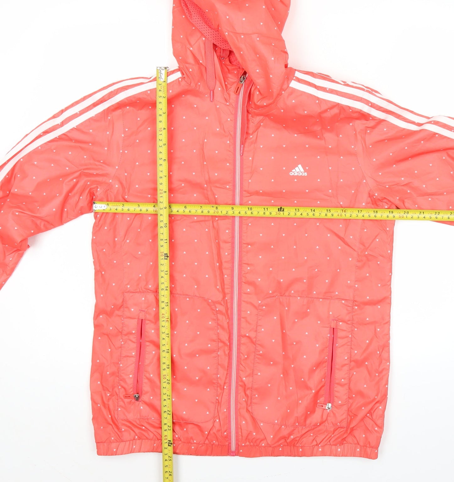 Adidas Womens Pink Polka Dot Windbreaker Jacket Size 12 UK Hooded
