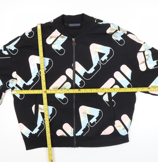 Fila Men’s Black Logo Track Jacket Size M Cotton Blend Full Zip